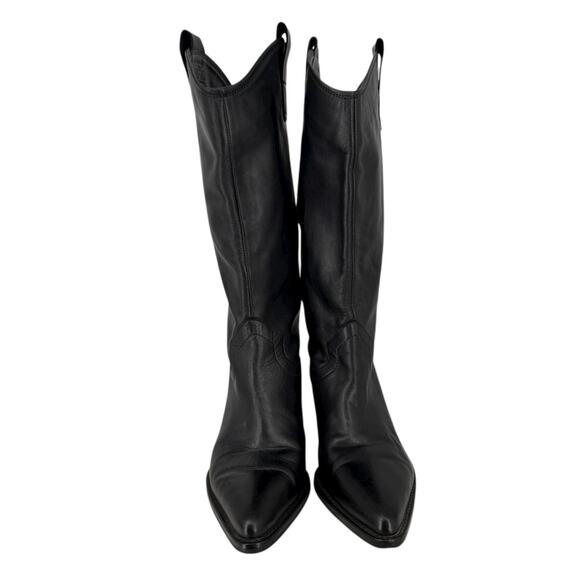 Zara Tall Western Leather Boots Black Womens Size 7.5 Point Toe Cowgirl - Picture 4 of 16